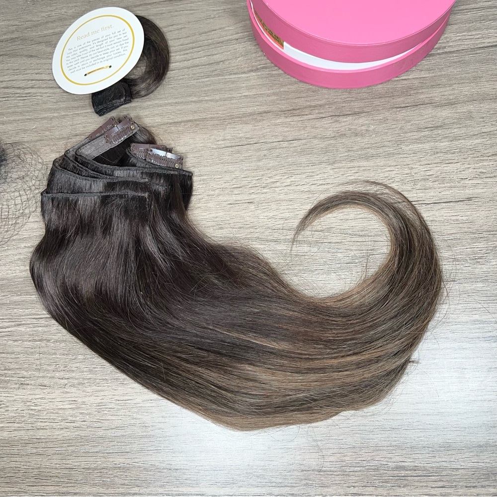 Luxy Human Hair Mocha Brown Balayage 16” Classic Clip In Hair Extensions - Picture 4 of 16
